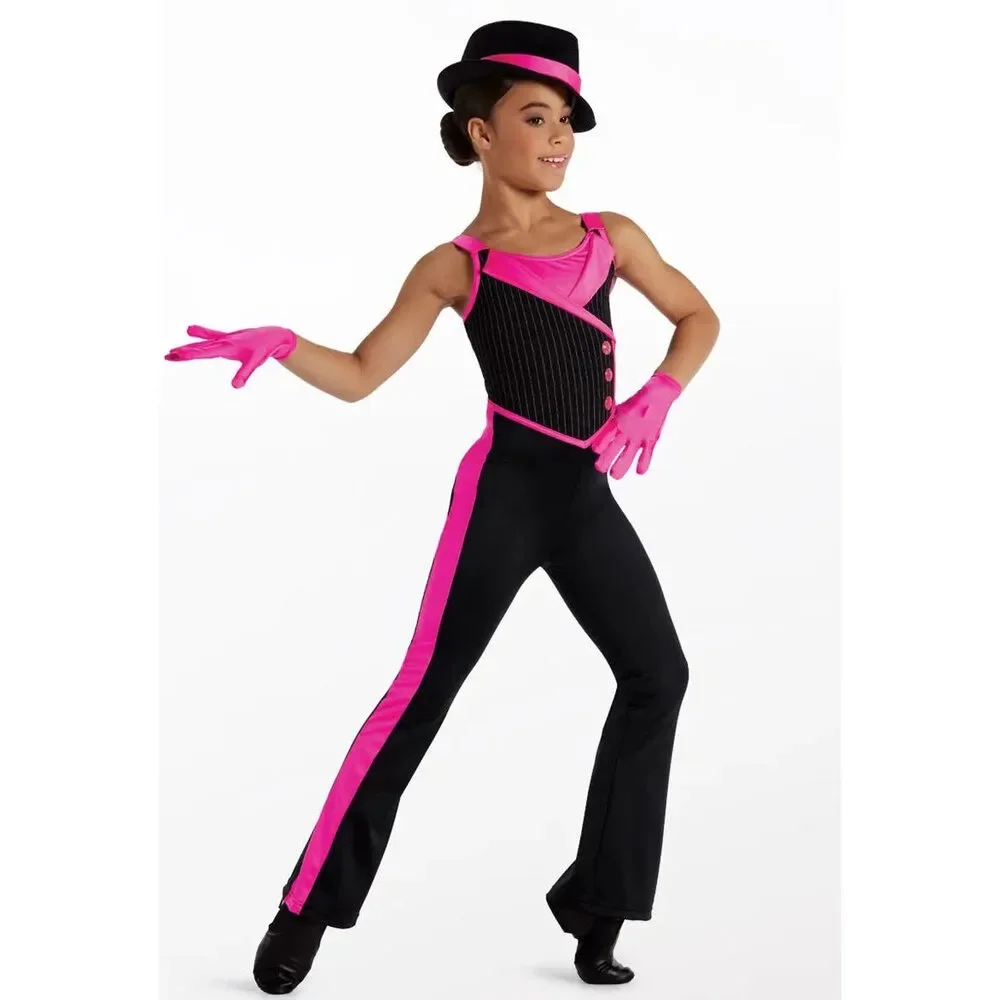 Pre-Owned Dance Costume Weissman 15726 Medium Child Black Jazz Stripes